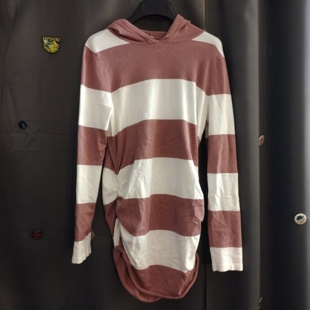 Pink Rose Designer Striped Hoodie - Size M